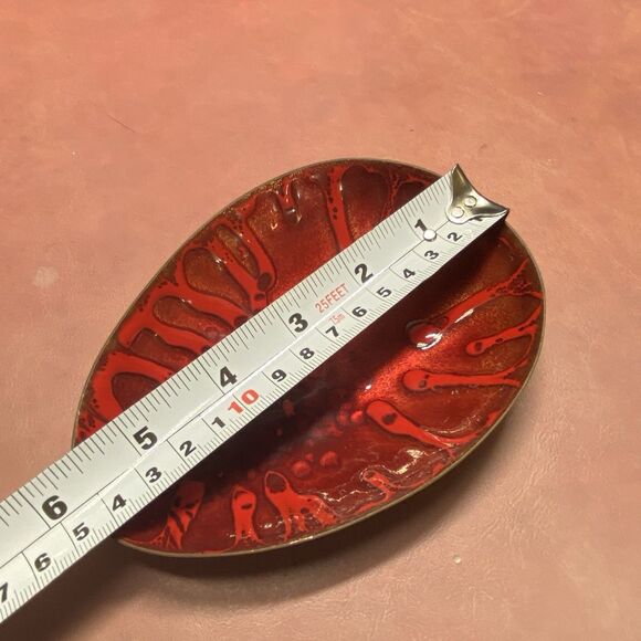 Vtg Enamel on Copper Abstract Trinket Dish Plate MCM Mid-Century Modern Red Drip - Picture 4 of 5